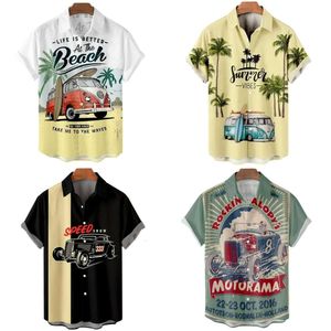 Koszule swobodne letnie vintage najlepsze wydrukowane samochodem 3D luźne hawajskie koszula męska plaża Aloha moda odzież ropahombre 261