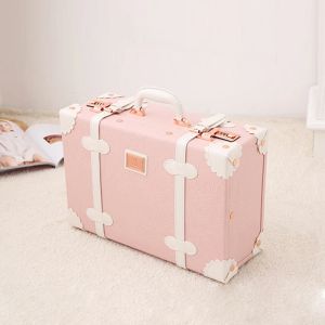 Resväskor 2023 13 tum vattentät vintage stamlåda fodral väska bagage liten resväska blommig dekorativ låda med remmar för kvinnor