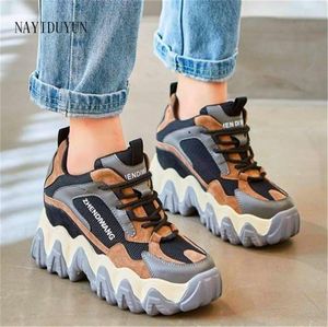 Casual Shoes Women Cow Leather Fashion Sneakers Platform Wedge High Heel Trainers Ankle Boots Height Increasing Oxfords Lace Ups Party