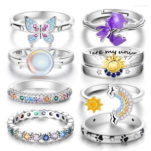 Cluster Rings 2024 Women's Ring 925 Sterling Silver Wholesale Blue Crystal Gold Rose Heart Wedding Party Charm Jewelry
