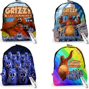 Zaini 2023 Grizzy and the Lemmings Backpack Boys Girls Light Sun Grizzly Bear School Borse Student Cartoon Zackpacks Kids Zipper Book Bag