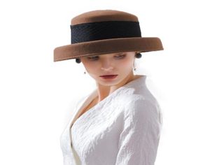 Ladies Wool Felt Hats With Flower Veil Winter Wool Fedora For Women Fascinator Flat Wide Brim Vintage Cloche Hat M676670064