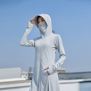 Temel gündelik elbiseler ohsunny moda kadınlar yaz anti-üvey kıyafetler güneş kremi güneş koruma soğutma uzun ceket yüzü kapüşmeli fermuarlı cepler plaj
