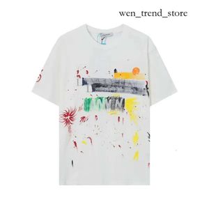 Lanvine Shirt Gal Lavin Mens Designer Koszula Casual Man Women Lanvins TEE Ręcznie malowane atrament Graffiti Letters Lose Short-Sleeved Okoła szyja koszula 824