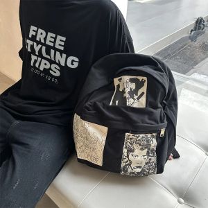 Mochilas japonesas harajuku todos combinam backpack de moda Trendy High Street Preppy Student School School Y2K Patchwork Rucksack Unisex