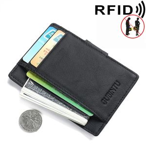 Wallets RFID Genuine Leather Wallet Men Card Holder Cowhide Magnet Dollar Clip Antimagnetic Wallet Antitheft Dollar Clip purse
