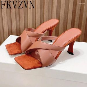 Slippers Fashion Cross Belt Open Toe Women Sexy High Heels Party Shoes Woman Slip On Slides Black Sandals Ladies