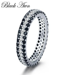 Moderinge Klassische Silberfarbe Juwelrry Bague Runde schwarze Spinell -Verlobungsringe für Frauen Bijoux Femme C4439898496