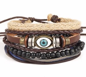 New Fashion accessories anchor Bead Leather Bracelets bangles 34 pcs 1 Set Multilayer Braided Wristband Bracelet Men6300967