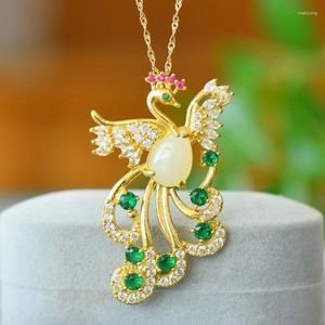 Pendant Necklaces Natural Hetian Jade Ancient Inlaid Phoenix Stylish White Simple Atmospheric Women Necklace Clavicle Chain Accessori