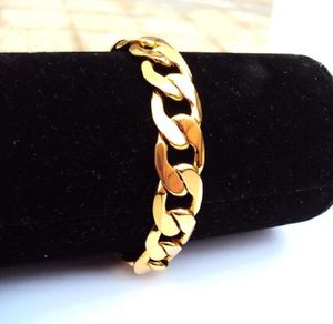 Mens 24 K GF Stamp Link Yellow GF Solid Fine Gold 89quot 12mm Armband Curb Chain Jewelry5701845