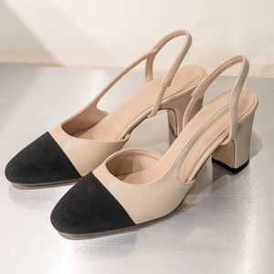 Sandálias femininas sandálias de verão sapatos de couro de salto alto para mulheres 2024 Novo duas cores splicing spring clássico sandálias sapatos de moda feminina sandálias de verão sandálias