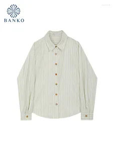 Kadınlar bluz Japon moda haki gömlekler dönüş yakalı çizgili tasarım tiki tarzı ofis bayan klasik aşırı.
