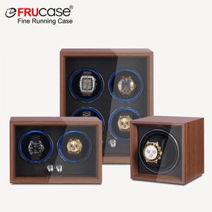 Frucase Wooden Watch Winder for Automatic Watches Box Jewelry Watch Display Collector Storage com LED 240416