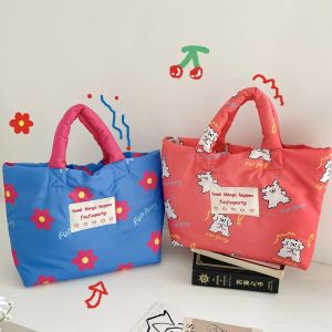 Bolsas adoráveis desenhos animados de sacolas acolchoadas femininas fêmeas doces fêmeas pequenas bolsas de bento de bento para garotas bolsas de bolsa de embreagem