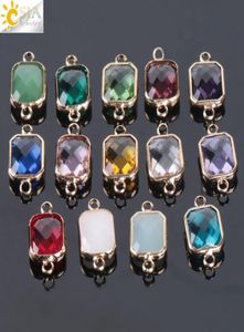 CSJA Cheap 10pcs Bohemian Square Crystal Glass Beads Gold Double Rings Pendant for Necklace Charm Bracelets Connector Jewellery Fi4502763