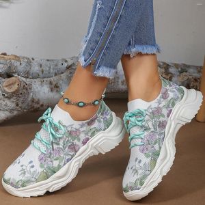 Casual Shoes Ladies Floral Print Breattable Mesh Lace Up Thick Sole Sports Foar Womens Spring Autumn Sneakers Zapatillas