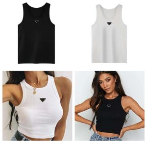 Designer Womens Tank Tops T Shirts Summer Women Tees Crop Top Embroidery Sexig Off Shoulder Black Casual ärmlös rygglös fast färg Vest 502ESS