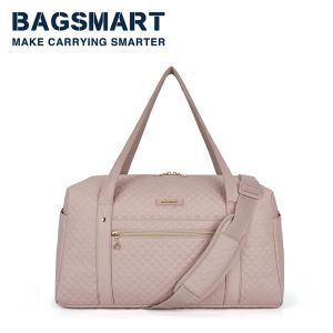 Väskor Bagsmart 2 PCS Kvinnor Weekend Bag Carry On Bagage Men rese duffle påsar stor kapacitet över natten rosa nylonvattentäta totes