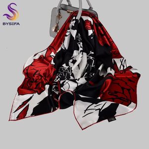 Bysifa | 100% puro Silk Scora Shawl Moda Roses Elegantes Design Grandes lenços quadrados envoltórios 106*106cm Spring outono Neck Scarf Hijab 240416