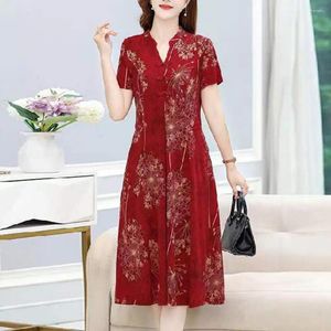 Vestidos casuais vestido de verão de poliéster estilo chinês v pesco