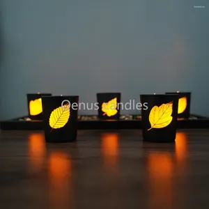 Держатели свечей стеклянные свечи держатель 3/4 Set Black Tealights с камнями деревянные лотки для свадебной вечеринки спа.