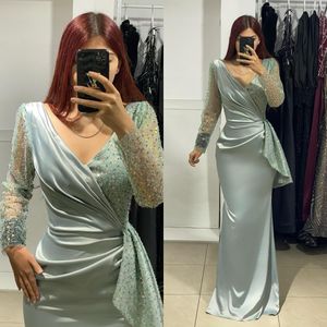 Adaçayı Denizkızı Müslüman Gece Elbise Zarif V Boyun Sapırları Uzun Kollu Türk Kaftan Elbise Bel Saten Saten Özel Durumlar Kadınlar İçin Resmi Elbiseler