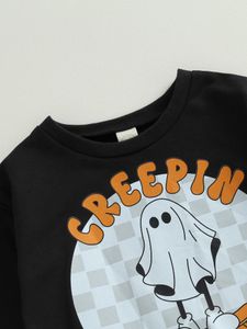 Set di abbigliamento Set di costumi di Halloween per bambini simpatici Spot Spooky Ghost Stampa con pantaloni elastici - Adorabile abito autunnale a 2 pezzi per bambino