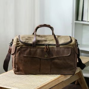 Bags WaterProof Wax Canva Leather Men's Travel Bag Totes Luggage Bag Vintage Carry On Large Male Duffle Big Overnight Weekend Bag