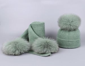 Kvinnor Solid Color Cashmere Scarves Real Fox Fur Ball Pom Poms Vinter tjock varm halsduk Högkvalitativ kvinna och barn sjal 2010185086687