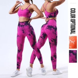 Aktive Sets Krawatten-Dye-Yoga-Fitness-Sport-Strumpfhose Set Sportswear Workout Bra Crop Tops Leggings Fitnessstudio Kleidung Nahe Sportwarenanzüge