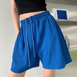 Xpqbb shorts casuais de verão feminino cor de cor sólida cintura larga perna larga mulher azul verde preto solto calças curtas 240407