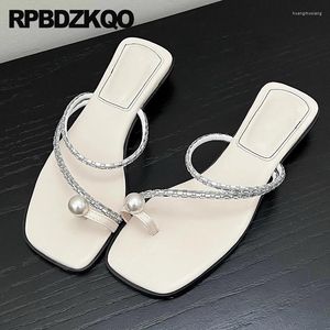 Chinelos jóias sandálias tira de cristal metálico diamante feminino sapatos de shinestone confortam pérola elegante slides