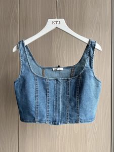 Denim Vest Traf Springsummer Sexig Spice Style Personlighet Dragkedja Kort denim Vest Top for Women 240407