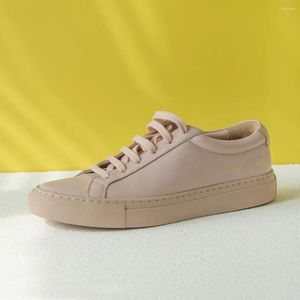 Sapatos casuais Donnain 2024 tênis normcore rosa da moda para mulheres Luxury Calfskin Lace Up Borracha Sole Anti-deslizamento