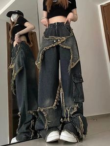 Dżinsy damskie JMPRS Y2K Tassel Women Streetwear Vintage High talia Hip Hop Female Denim Cargo Pants BF Pocket Jean