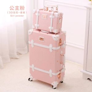 Sets GraspDream Vintage Floral PU Travel Bag Luggage sets,13"20"22"24"26" inch Women Retro Trolley Suitcase Bag On Universal Wheels