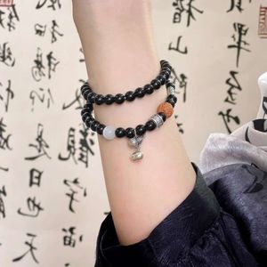 Geomancy Accessory New Chinese Style Obsidian Pärledarmband med lycka, Koi Gourd, Sier Bell Armband, Par's Gift, Men's and Women's Edition