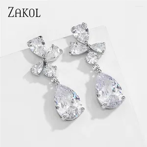 Dangle Earrings ZAKOL Fashion Teardrop Cubic Zirconia For Women Romantic Butterfly Drop Earring Bridal Wedding Party Jewelry