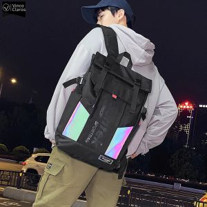 Backpacks VC New Trend Cool Men's Reflective Backpack Hip Hop Streetwear Youth Backpacks Fashion School Backpack for Boys Folding Bookbags