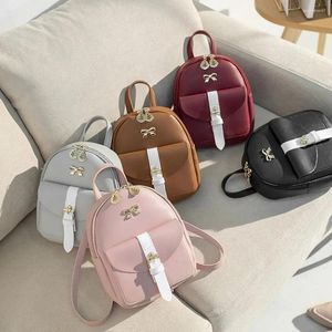 School Bags Women's Mini Backpack PU Leather Kawaii Cute Graceful Bagpack Small For Girls Bow-knot Leaf Hollow