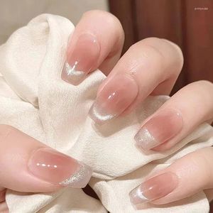 False Nails 24-piece Long French Minimalist Gradient Cat Eye Fingernail With 1 Jelly Glue And Nail File