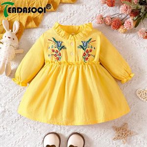 Girl Dresses Autumn Winter Princess Skirt For Kids Girls Dress Casual Long Sleeve Frilly Doll Neckline Button Embroidery Prints