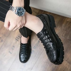 Casual Shoes Spring Lace Up Leather Oxford Thick Sole Black Business Formal Waterproof Designer Men Sneakers