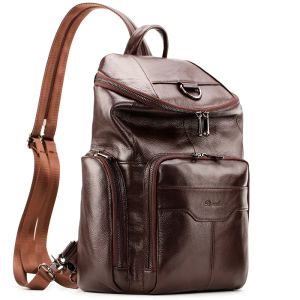 Backpacks Genuine Leather Highcapacity Men's Backpack Multifunction Chest Bag For Men Soft Cowhide Knapsack Rucksack Messenger Bags Men