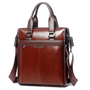 Bortkyror 2024 Mäns portfölj Business Shoulder Bag Luxury Designer Väskor Split Läder Messenger Väskor Vertikala handväska Väska resväskor