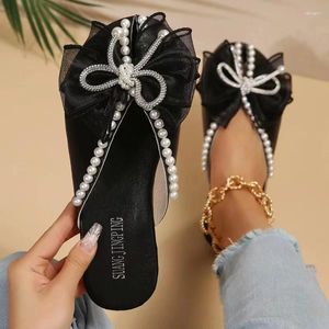 Slippare Summer Women's Closed Toe Flat 2024 Fashion Bowknot Beading Casual Slides Shoes For Women Outdoor Ladies Sandals