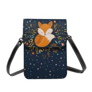Bags Cute Fox Flowers And Triangles Shoulder Bag Animal School Woman Mobile Phone Bag Bulk Funny Leather Bags