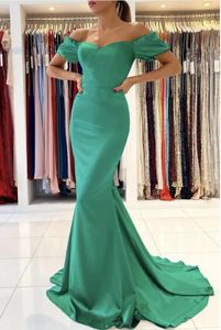 Zielone miękkie satynowe sukienki syreny wieczorne kochanie długie ramię kobiety imprezy imprezowe suknie balowe z tyłu szata de soiree vestidos de fiesta