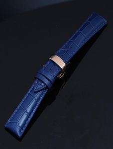 Genuine Leather Cowhhide SKIN Watchband Dark Blue with rosegold butterfly buckle deployment 16mm 18mm 20mm 22mm watchbands fashion9600902